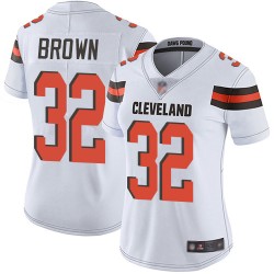Limited Women's Jim Brown White Road Jersey - #32 Football Cleveland Browns Vapor Untouchable