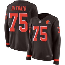 Limited Women's Joel Bitonio Brown Jersey - #75 Football Cleveland Browns Therma Long Sleeve