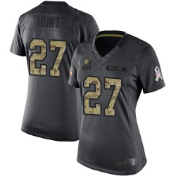Limited Women's Kareem Hunt Black Jersey - #27 Football Cleveland Browns 2016 Salute to Service