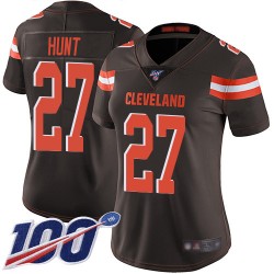 Limited Women's Kareem Hunt Brown Home Jersey - #27 Football Cleveland Browns 100th Season Vapor Untouchable