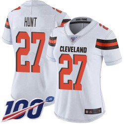 Limited Women's Kareem Hunt White Road Jersey - #27 Football Cleveland Browns 100th Season Vapor Untouchable