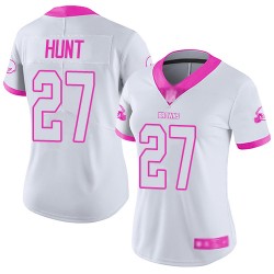 Limited Women's Kareem Hunt White/Pink Jersey - #27 Football Cleveland Browns Rush Fashion