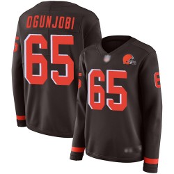 Limited Women's Larry Ogunjobi Brown Jersey - #65 Football Cleveland Browns Therma Long Sleeve