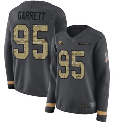 Limited Women's Myles Garrett Black Jersey - #95 Football Cleveland Browns Salute to Service Therma Long Sleeve