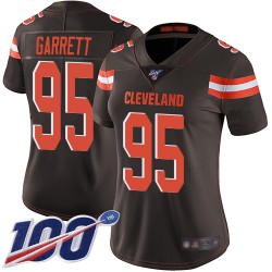 Limited Women's Myles Garrett Brown Home Jersey - #95 Football Cleveland Browns 100th Season Vapor Untouchable