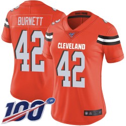 Limited Women's Morgan Burnett Orange Alternate Jersey - #42 Football Cleveland Browns 100th Season Vapor Untouchable