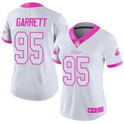 Limited Women's Myles Garrett White/Pink Jersey - #95 Football Cleveland Browns Rush Fashion
