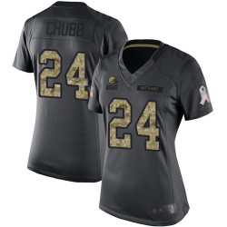 Limited Women's Nick Chubb Black Jersey - #24 Football Cleveland Browns 2016 Salute to Service