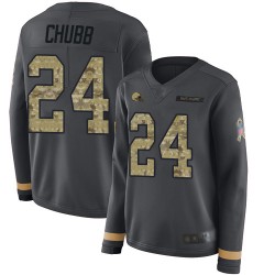 Limited Women's Nick Chubb Black Jersey - #24 Football Cleveland Browns Salute to Service Therma Long Sleeve