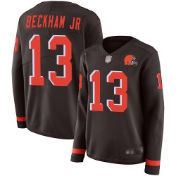 Limited Women's Odell Beckham Jr. Brown Jersey - #13 Football Cleveland Browns Therma Long Sleeve