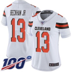 Limited Women's Odell Beckham Jr. White Road Jersey - #13 Football Cleveland Browns 100th Season Vapor Untouchable