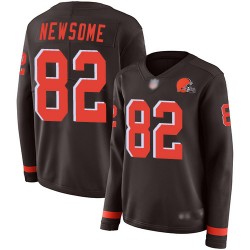 Limited Women's Ozzie Newsome Brown Jersey - #82 Football Cleveland Browns Therma Long Sleeve