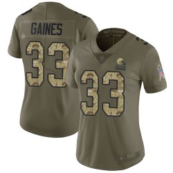 Limited Women's Phillip Gaines Olive/Camo Jersey - #28 Football Cleveland Browns 2017 Salute to Service