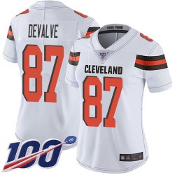 Limited Women's Seth DeValve White Road Jersey - #87 Football Cleveland Browns 100th Season Vapor Untouchable