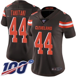 Limited Women's Sione Takitaki Brown Home Jersey - #44 Football Cleveland Browns 100th Season Vapor Untouchable