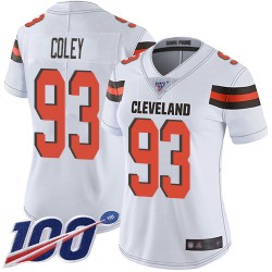 Limited Women's Trevon Coley White Road Jersey - #93 Football Cleveland Browns 100th Season Vapor Untouchable