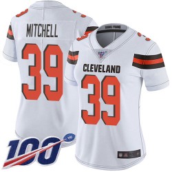 Limited Women's Terrance Mitchell White Road Jersey - #39 Football Cleveland Browns 100th Season Vapor Untouchable