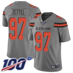 Limited Youth Anthony Zettel Gray Jersey - #97 Football Cleveland Browns 100th Season Inverted Legend