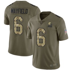 Limited Youth Baker Mayfield Olive/Camo Jersey - #6 Football Cleveland Browns 2017 Salute to Service