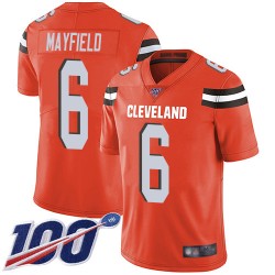 Limited Youth Baker Mayfield Orange Alternate Jersey - #6 Football Cleveland Browns 100th Season Vapor Untouchable