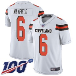 Limited Youth Baker Mayfield White Road Jersey - #6 Football Cleveland Browns 100th Season Vapor Untouchable