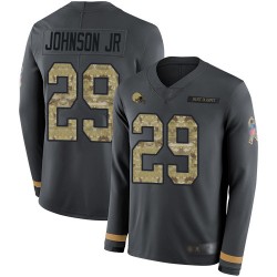 Limited Youth Duke Johnson Black Jersey - #29 Football Cleveland Browns Salute to Service Therma Long Sleeve