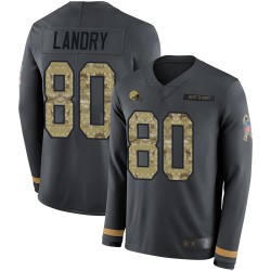 Limited Youth Jarvis Landry Black Jersey - #80 Football Cleveland Browns Salute to Service Therma Long Sleeve