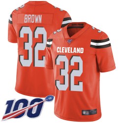 Limited Youth Jim Brown Orange Alternate Jersey - #32 Football Cleveland Browns 100th Season Vapor Untouchable