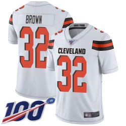 Limited Youth Jim Brown White Road Jersey - #32 Football Cleveland Browns 100th Season Vapor Untouchable
