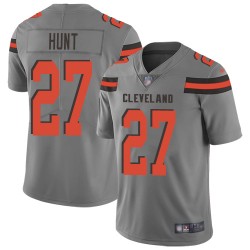 Limited Youth Kareem Hunt Gray Jersey - #27 Football Cleveland Browns Inverted Legend