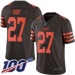 Limited Youth Kareem Hunt Brown Jersey - #27 Football Cleveland Browns 100th Season Rush Vapor Untouchable