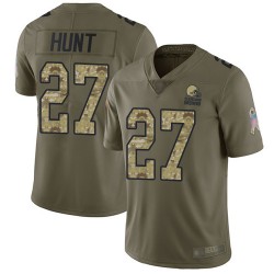 Limited Youth Kareem Hunt Olive/Camo Jersey - #27 Football Cleveland Browns 2017 Salute to Service