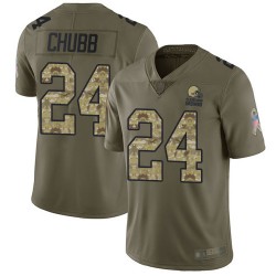 Limited Youth Nick Chubb Olive/Camo Jersey - #24 Football Cleveland Browns 2017 Salute to Service