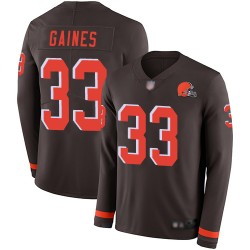 Limited Youth Phillip Gaines Brown Jersey - #28 Football Cleveland Browns Therma Long Sleeve