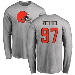 Anthony Zettel Ash Name & Number Logo - #97 Football Cleveland Browns Long Sleeve T-Shirt