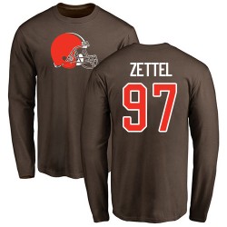 Anthony Zettel Brown Name & Number Logo - #97 Football Cleveland Browns Long Sleeve T-Shirt