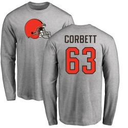 Austin Corbett Ash Name & Number Logo - #63 Football Cleveland Browns Long Sleeve T-Shirt