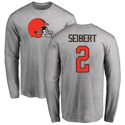 Austin Seibert Ash Name & Number Logo - #2 Football Cleveland Browns Long Sleeve T-Shirt