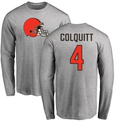 Britton Colquitt Ash Name & Number Logo - #4 Football Cleveland Browns Long Sleeve T-Shirt