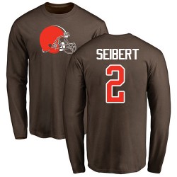 Austin Seibert Brown Name & Number Logo - #2 Football Cleveland Browns Long Sleeve T-Shirt