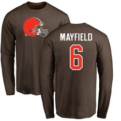 Baker Mayfield Brown Name & Number Logo - #6 Football Cleveland Browns Long Sleeve T-Shirt