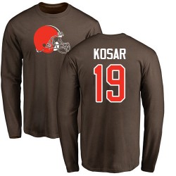 Bernie Kosar Brown Name & Number Logo - #19 Football Cleveland Browns Long Sleeve T-Shirt