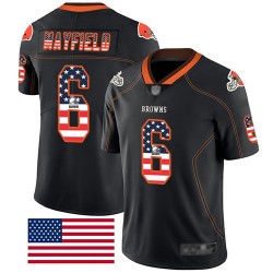 Limited Men's Baker Mayfield Black Jersey - #6 Football Cleveland Browns Rush USA Flag