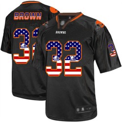 Elite Men's Jim Brown Black Jersey - #32 Football Cleveland Browns USA Flag Fashion