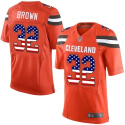 Elite Men's Jim Brown Orange Alternate Jersey - #32 Football Cleveland Browns USA Flag Fashion