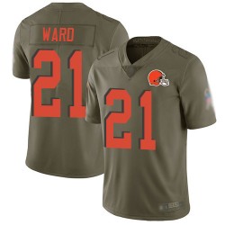 Limited Men's Denzel Ward Olive Jersey - #21 Football Cleveland Browns 2017 Salute to Service
