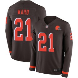 Limited Men's Denzel Ward Brown Jersey - #21 Football Cleveland Browns Therma Long Sleeve