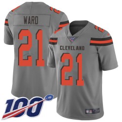 Limited Men's Denzel Ward Gray Jersey - #21 Football Cleveland Browns 100th Season Inverted Legend