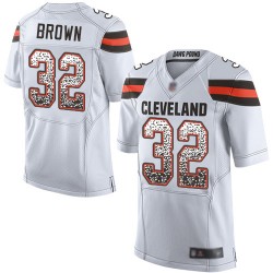 Elite Men's Jim Brown White Road Jersey - #32 Football Cleveland Browns Drift Fashion