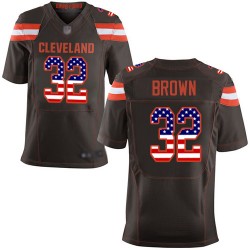 Elite Men's Jim Brown Brown Home Jersey - #32 Football Cleveland Browns USA Flag Fashion
